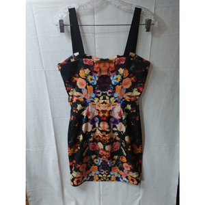 H&M CONSCIOUS Pencil Halter Dress Dark Floral Women's size 8 Side Zipper